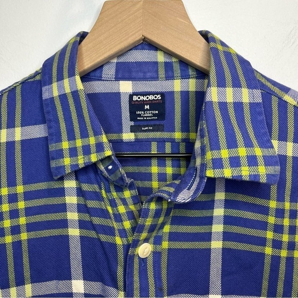 Men’s | Bonobos Blue, White, Yellow Button Down Flannel | Medium - Picture 3 of 6